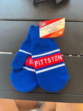 Pittston Blue Knit Mittens with Red & White Stripe